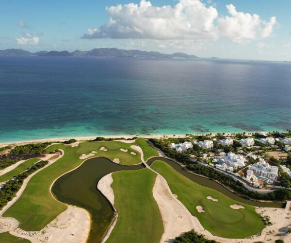 Aerial view of golf and ocean